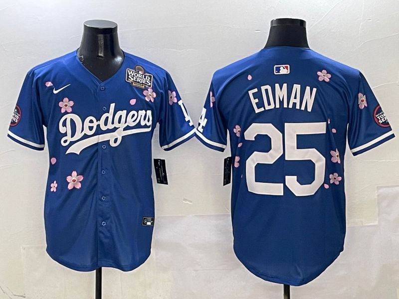 Men Los Angeles Dodgers #25 Edman Blue Sakura Edition 2025 Nike MLB Jersey style 6